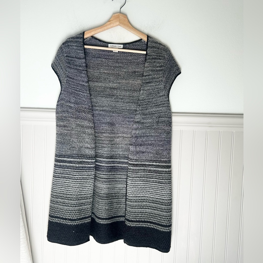 Coldwater Creek Wool Blend Medium Gray Striped Knit Sweater Vest